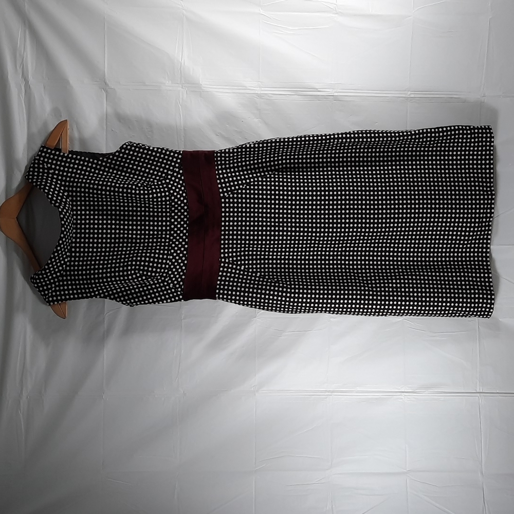 NWT DONNA RICCO Black/ white polka dot dress with burgundy waistband SZ 4